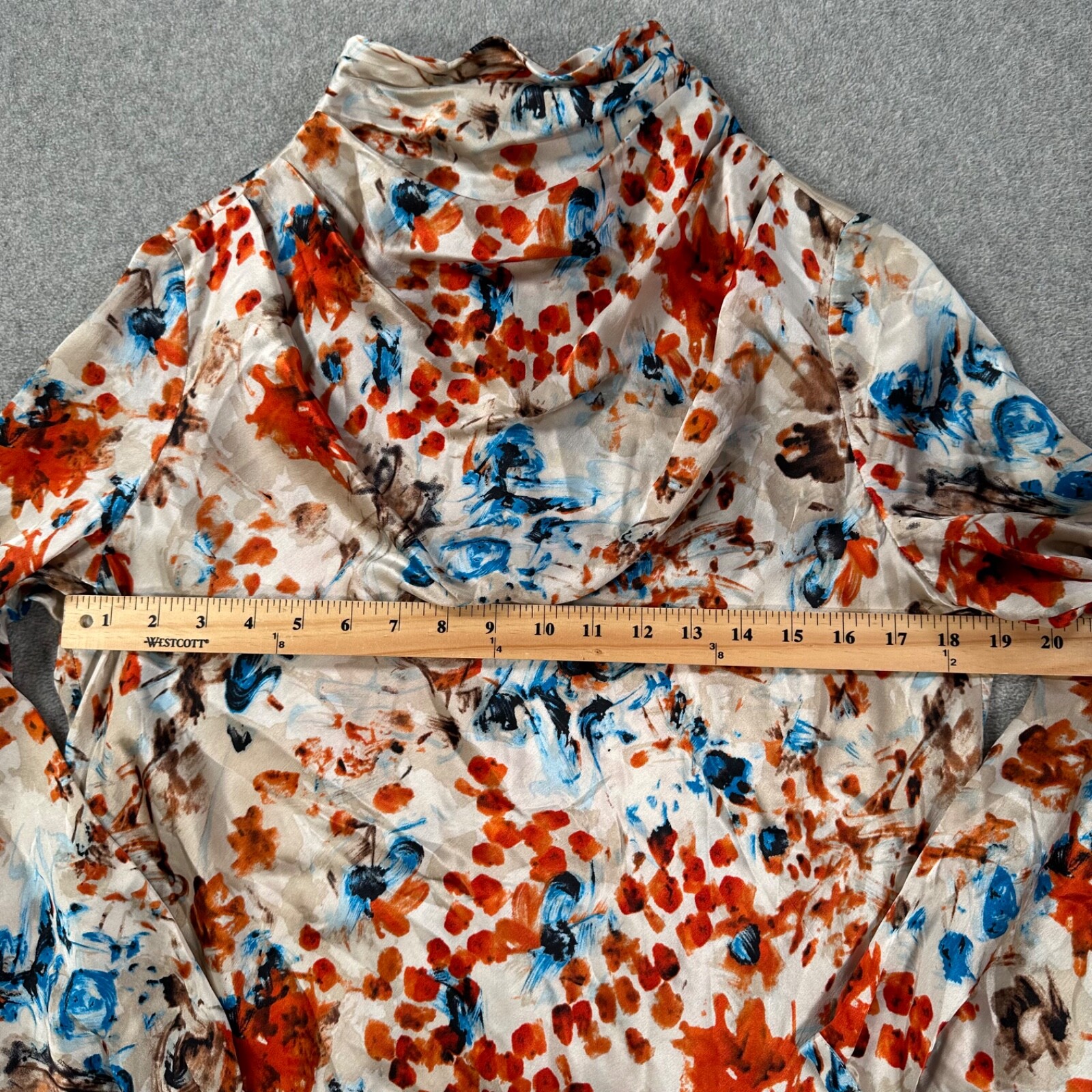 Doncaster Collection Silk Blouse Mock Cowl Neck Women’s 14 Blue Orange Floral