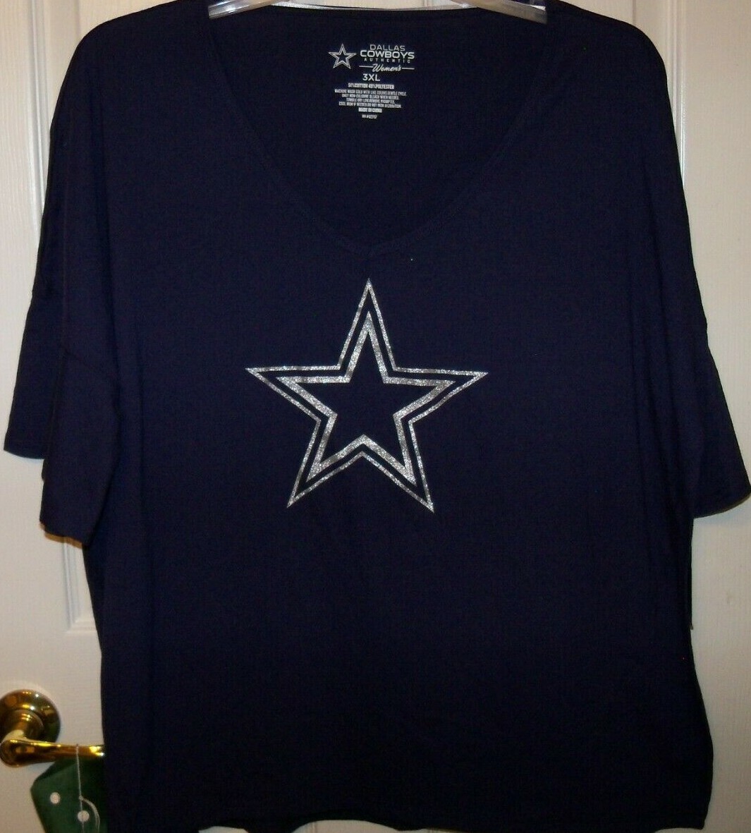 Dallas Cowboys Football Silver Blue Star Short Sleeve Shirt Womens Size 3XL NWT