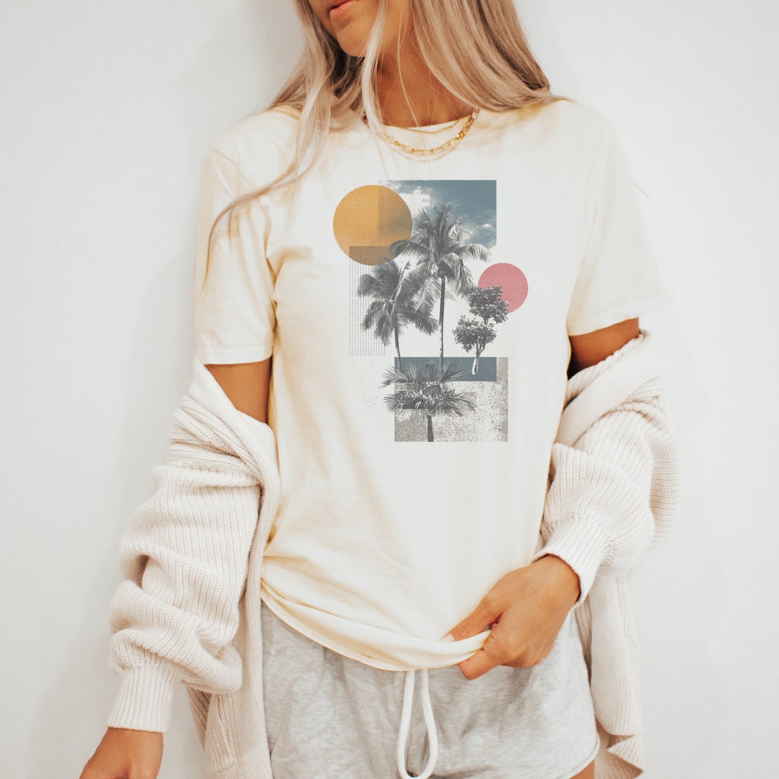 Abstract Palm Trees Geometric Art Graphic Tee Modern Contemporary Design