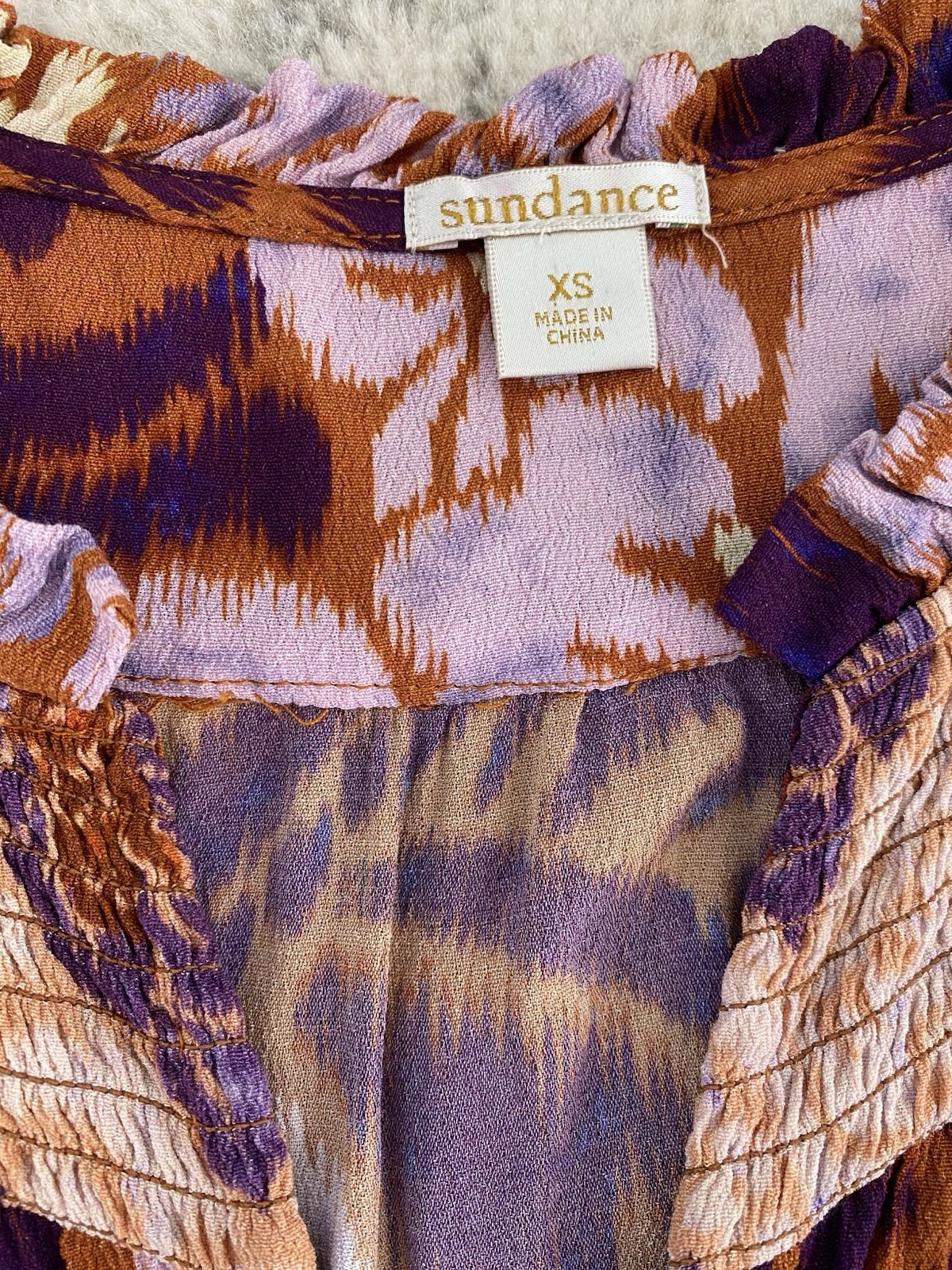 Sundance Button Floral Blouse Boho Hippie Loose Fit Purple 3/4 Sleeve Women’s XS