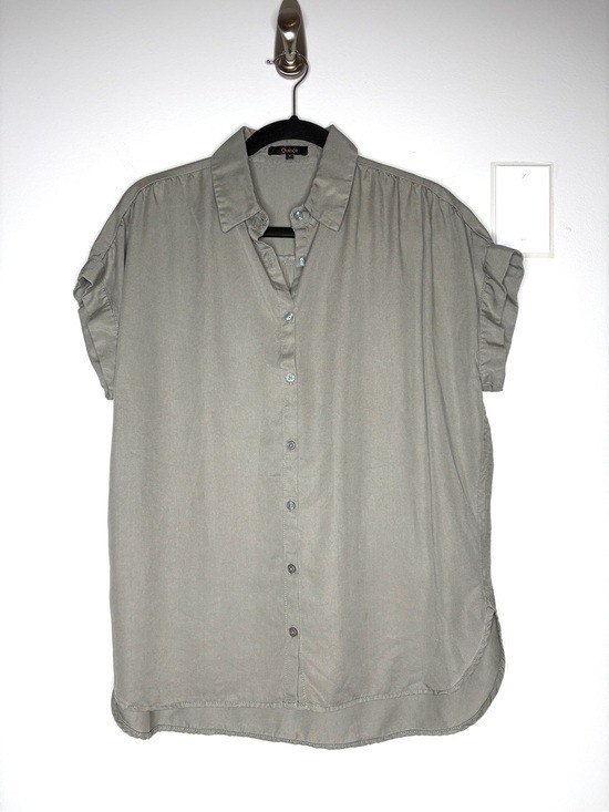 Quince Vintage Wash Tencel Camp Shirt Button Down In Olive Green Size S