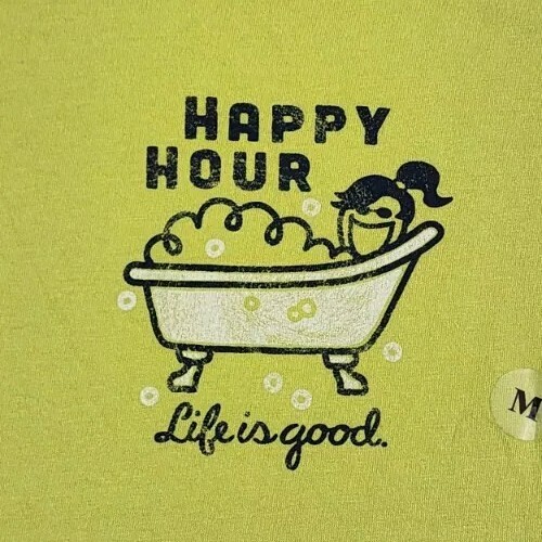 Life Is Good Shirt Womens Medium Happy Hour Bubble Bath Tub Green Tee Ladies A23
