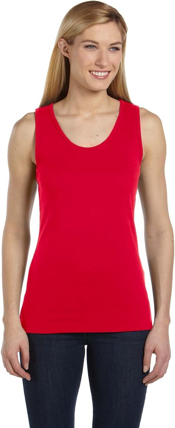 Bella Womens 5.8 Oz Missy 6480 Red Widestrap Baby Rib Tank New