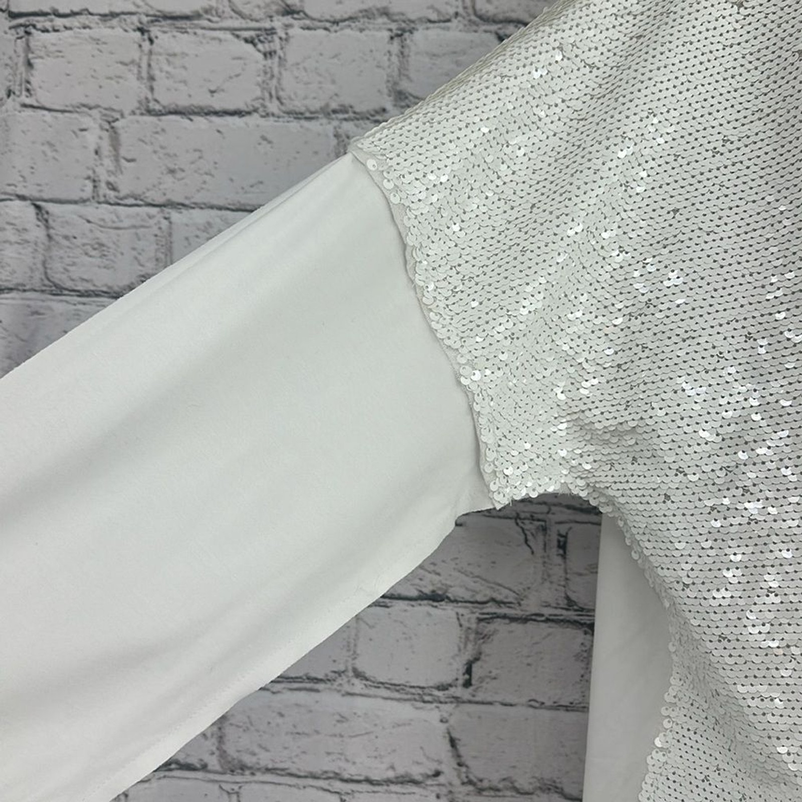 ALBERTO MAKALI Sequin Knit Round Neckline Long Sleeve Tunic MEDIUM Ivory NWT