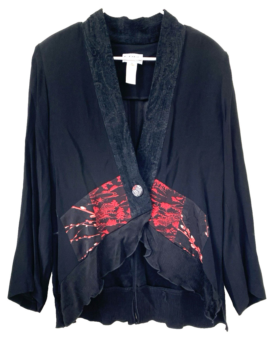 Vtg Yasuko Black Kimono Art-to-Wear Cardigan Sz M Lagenlook Duster