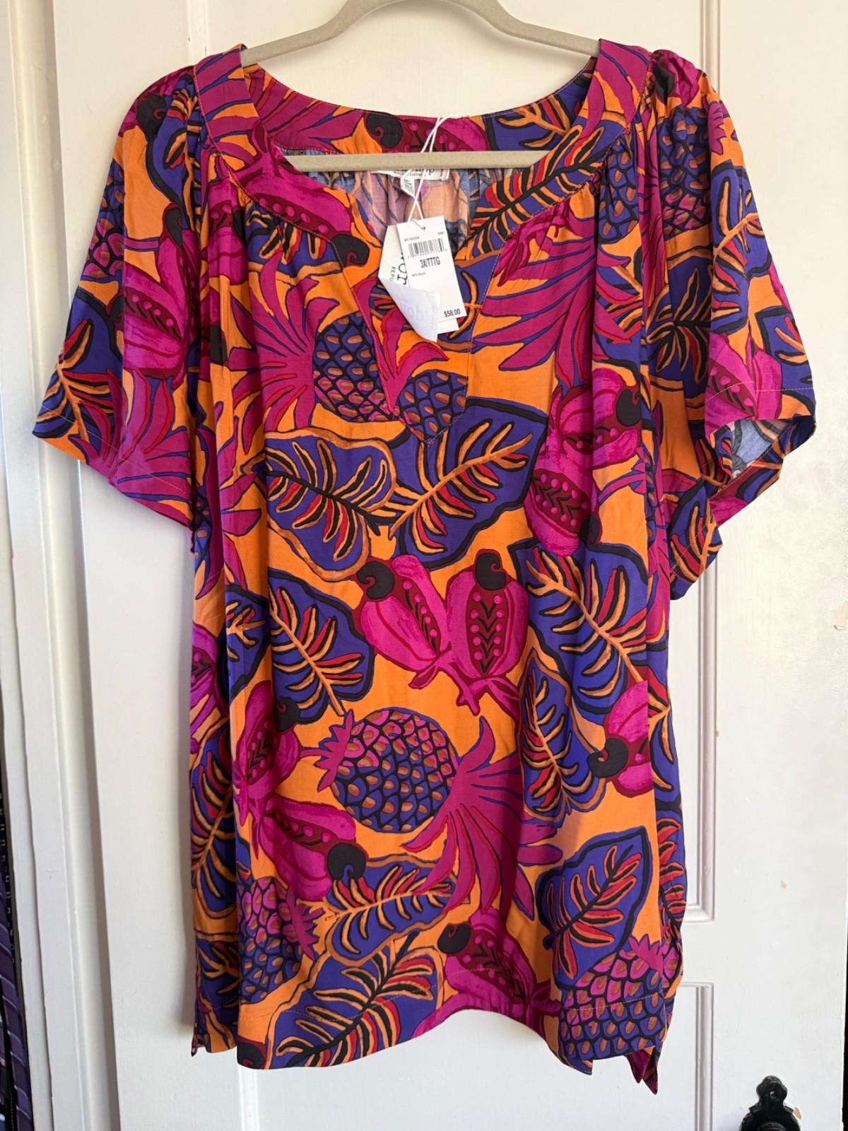 NWT $58 WORKSHOP Woven Boho Top Button Shirt Blouse Tunic Plus Sz 1X 3X Floral