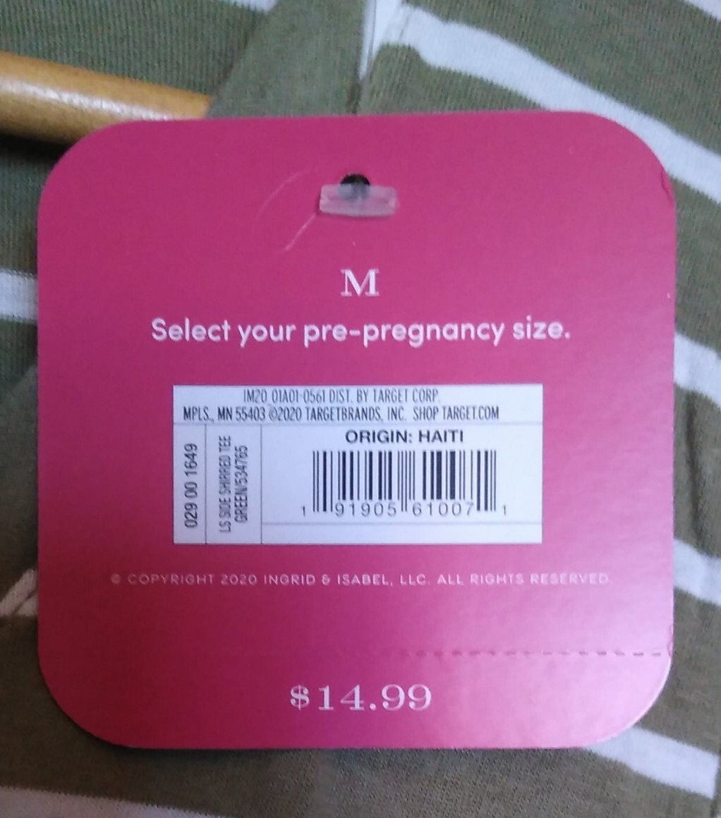 Ingrid & Isabel Maternity Olive White Stripe Size M Shirred Sides Medium New
