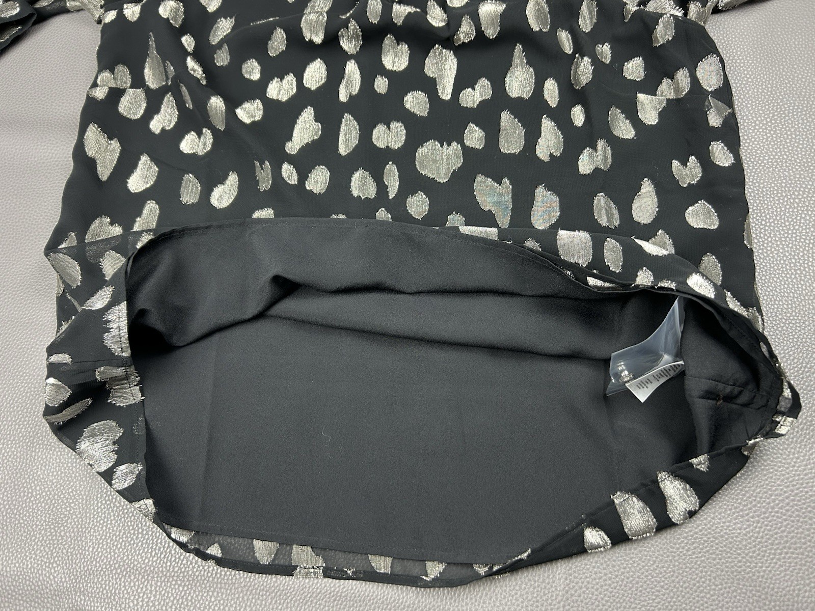 NEW Talbots Petite Medium Black Silver Polka Dot Long Sleeve Dressy Top Chiffon