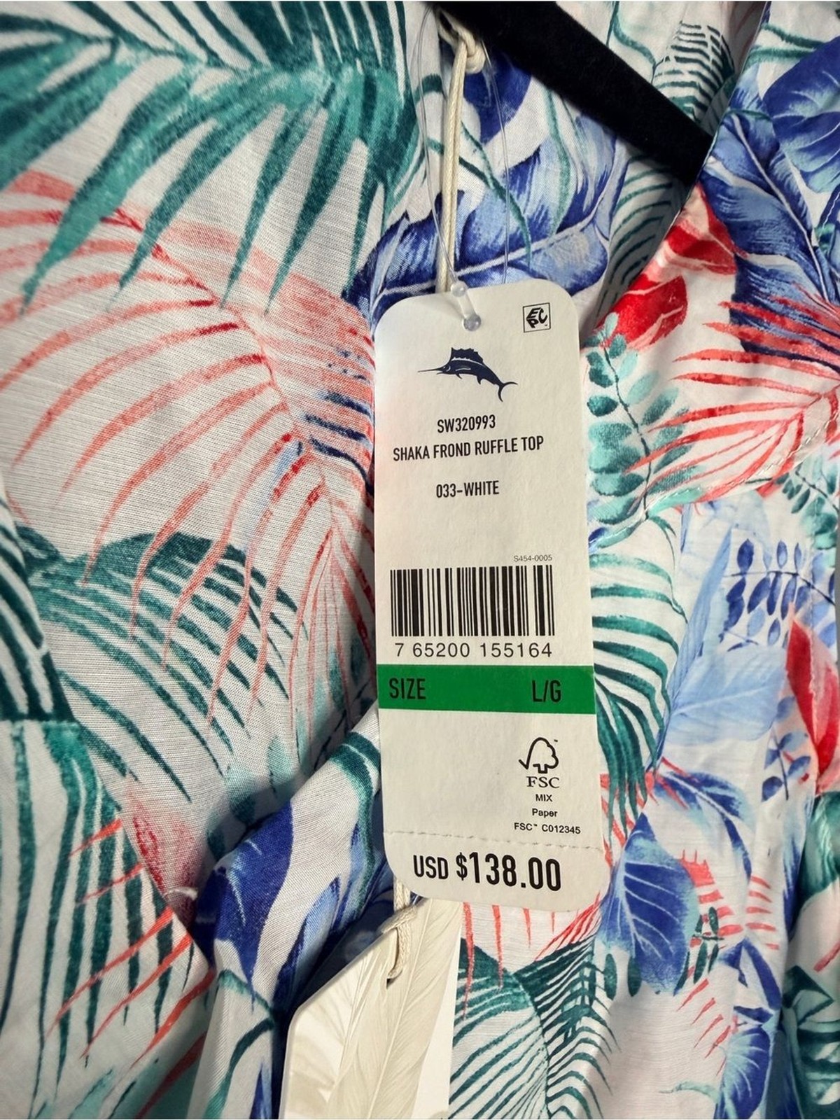 NWT Tommy Bahama Silk blend Tropical Vacation Resort Leaf Ruffle Top Large