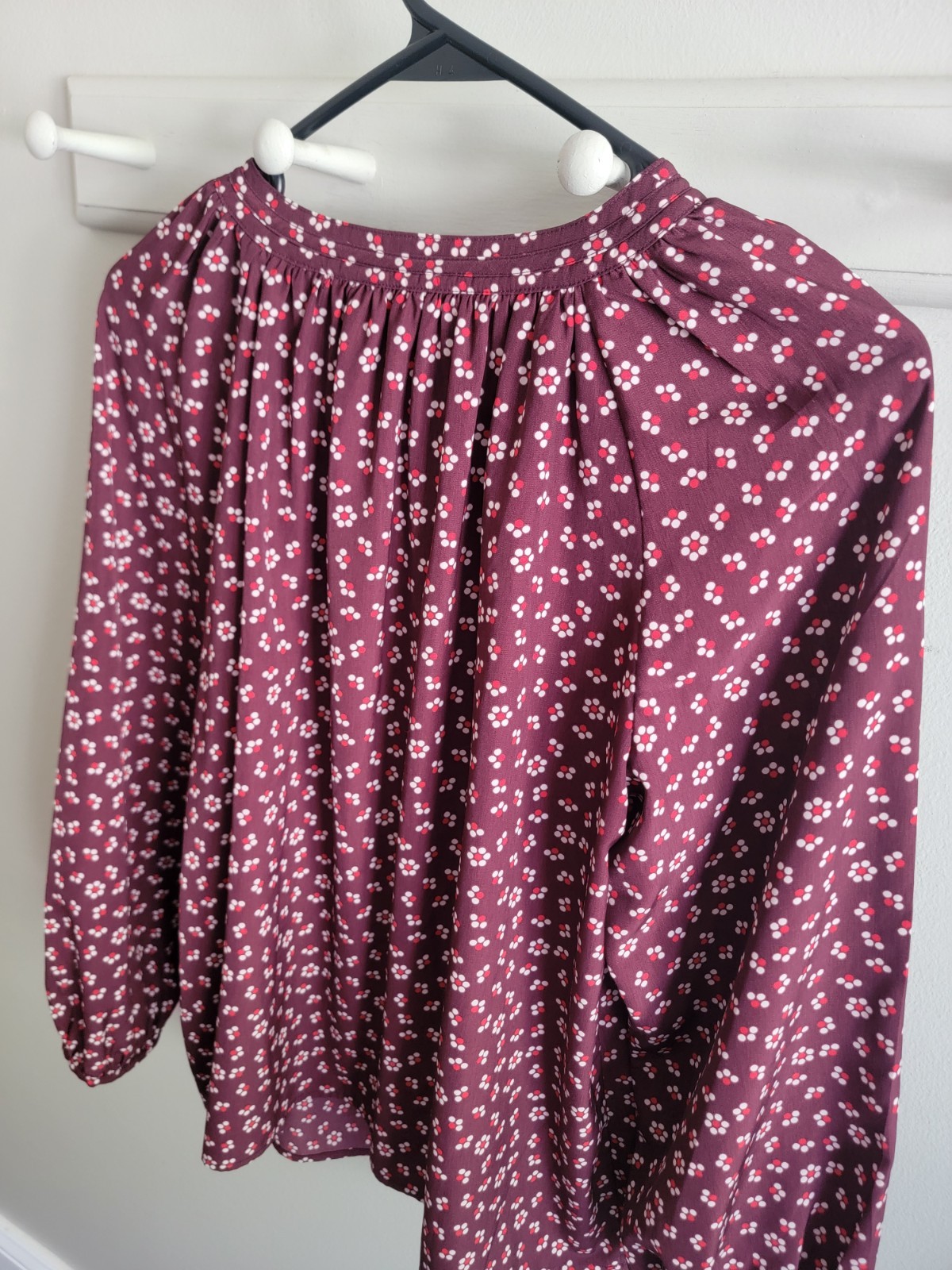 Boden Women’s Maroon Floral Blouse Flouncy US 10 Boho Work Cottage Peasant EUC