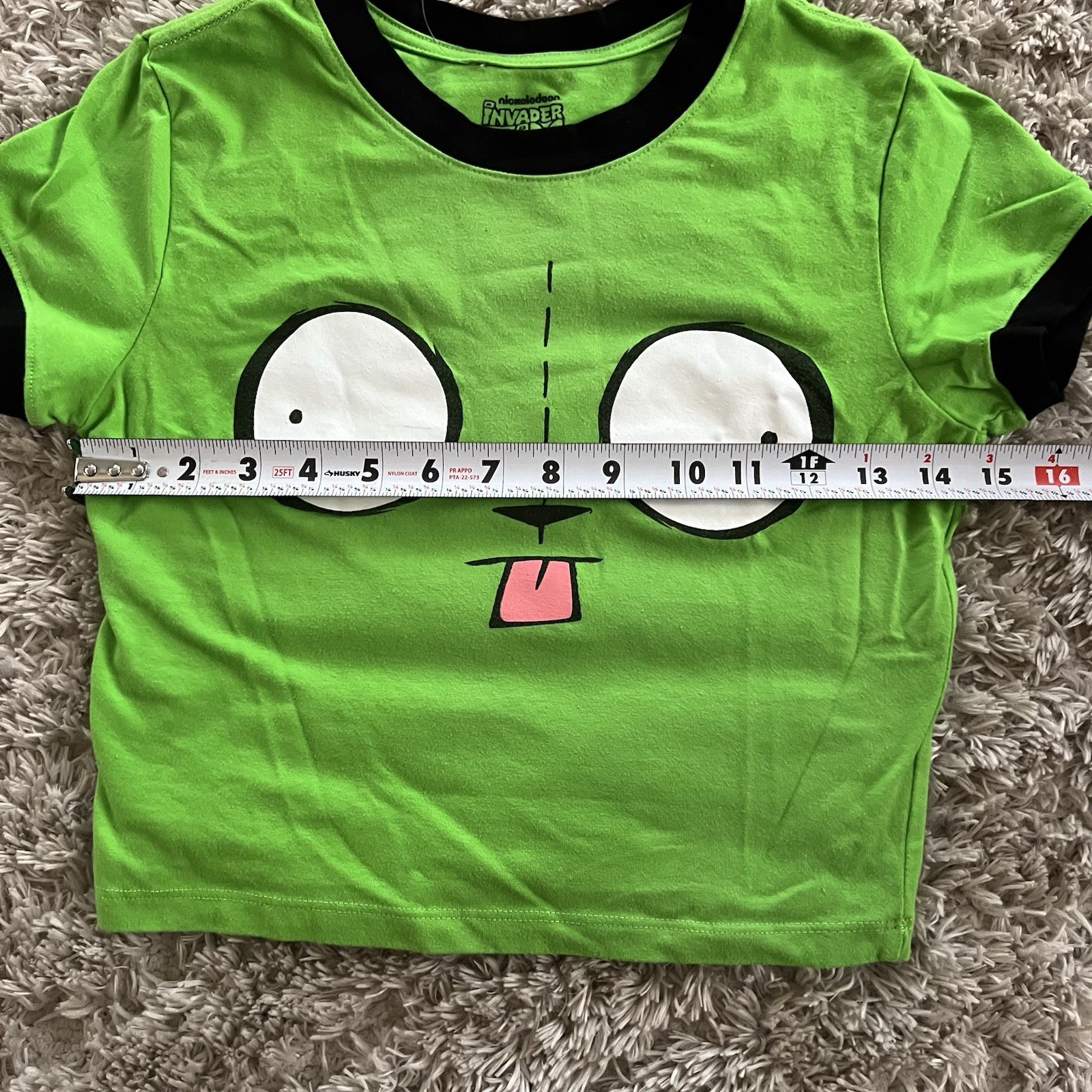 Invader Zim GIR Girls Tee Size SMALL Ringer Baby Crop T-Shirt Green Short Sleeve
