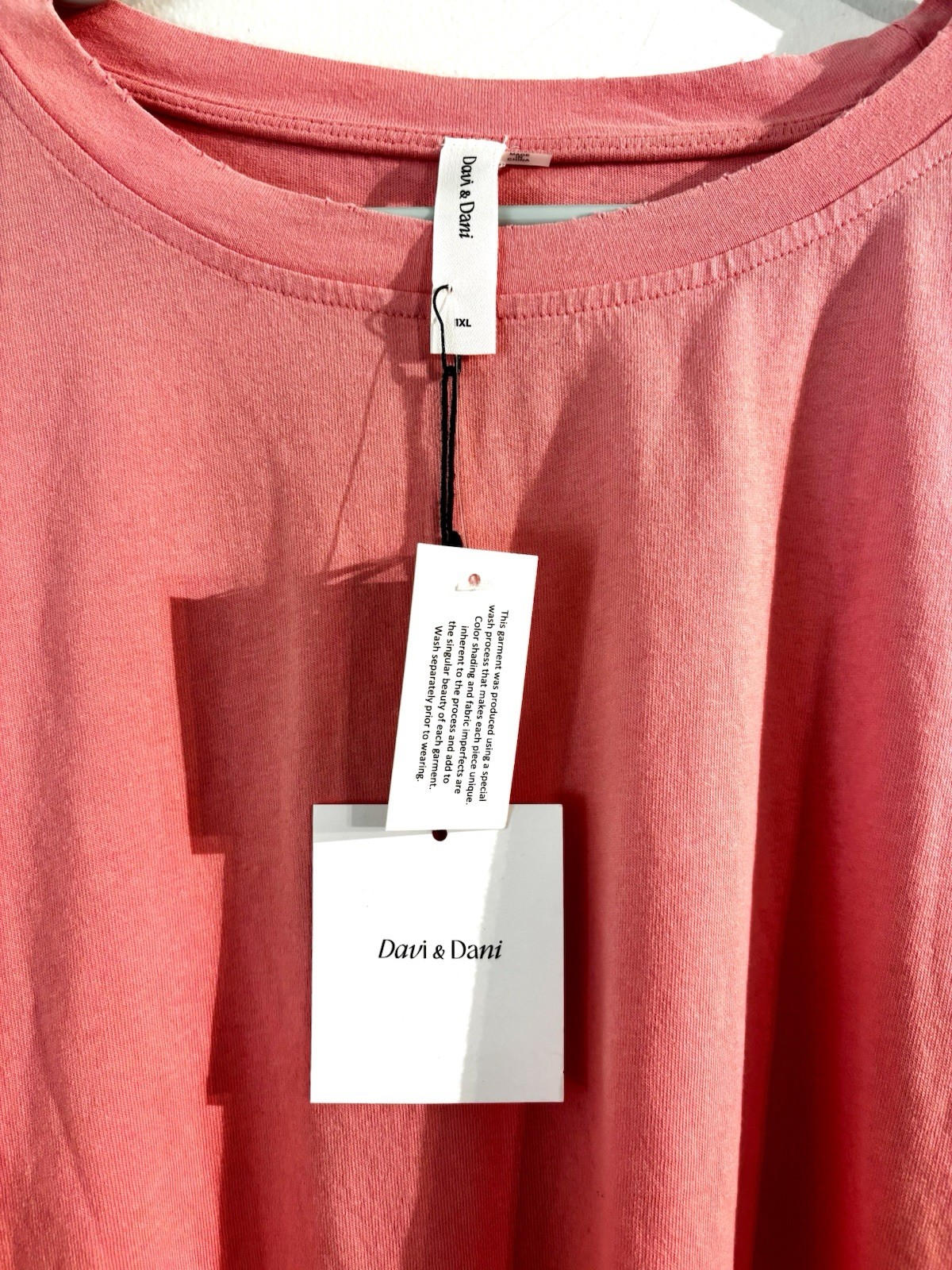 NWT DAVI & DANI Coral Pink Oversized Side Tie Boho Crew Tee XL