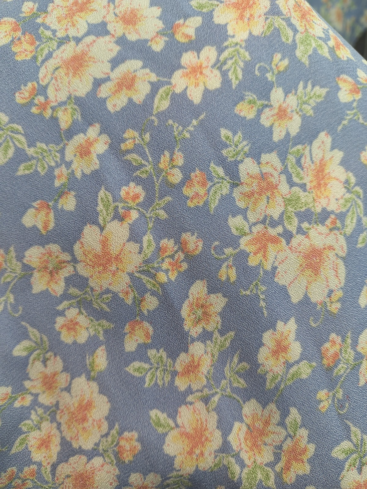 Monteau S Blue Floral Round Neck Flutter Short Sleeve And Front Ruffle Blouse