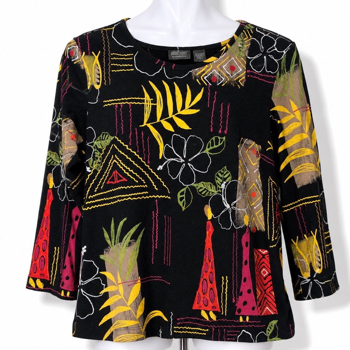 Additions By Chico’s Shirt Womens L (2) Multicolor Floral 3/4 Sleeve Top Artsy