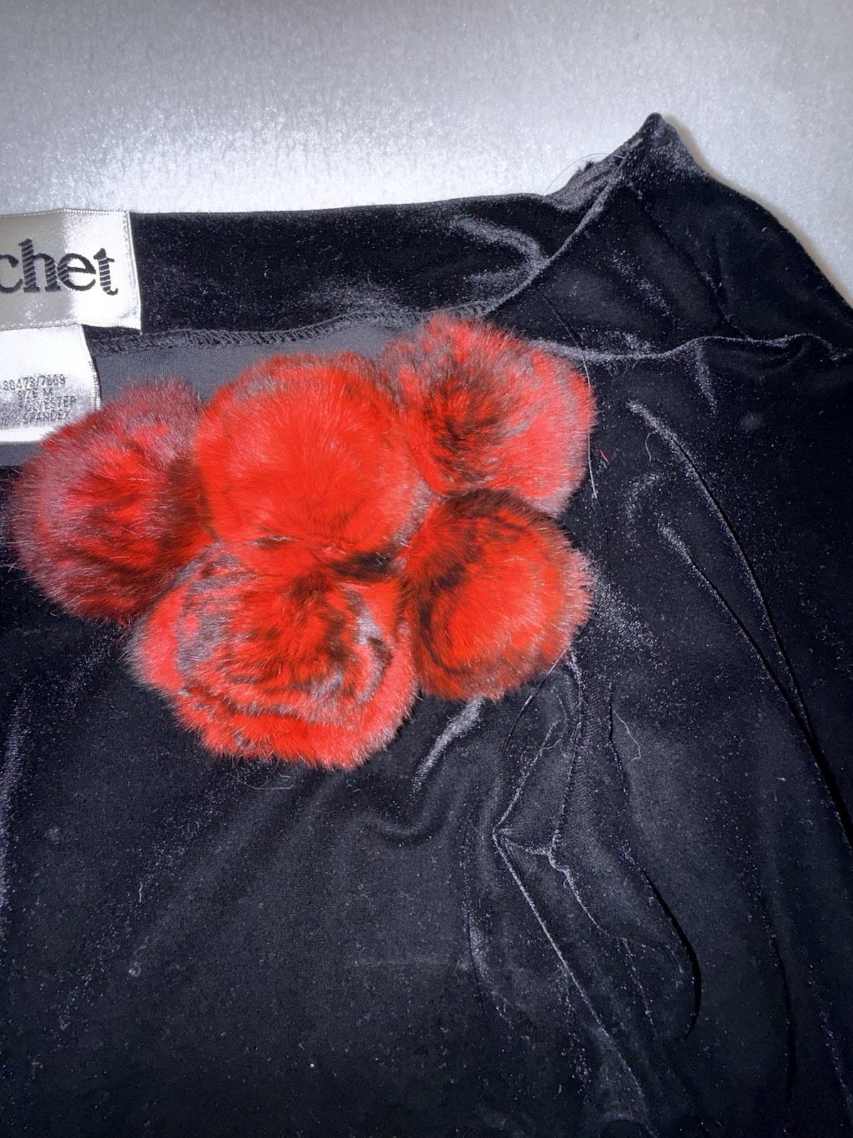 Cachet Black Velvet Womens Top Red Feathers Medium Gothic Whimsigoth Vintage 90s