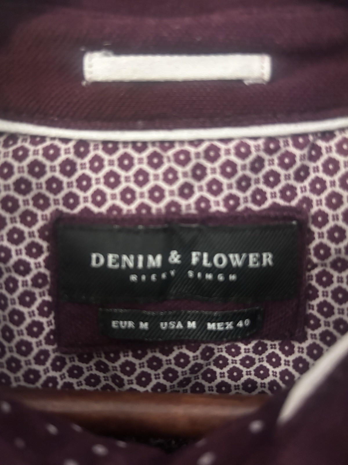 DENIM & FLOWER RICKY SINGH Slim Polo Burgundy White Poka Dot M Golf
