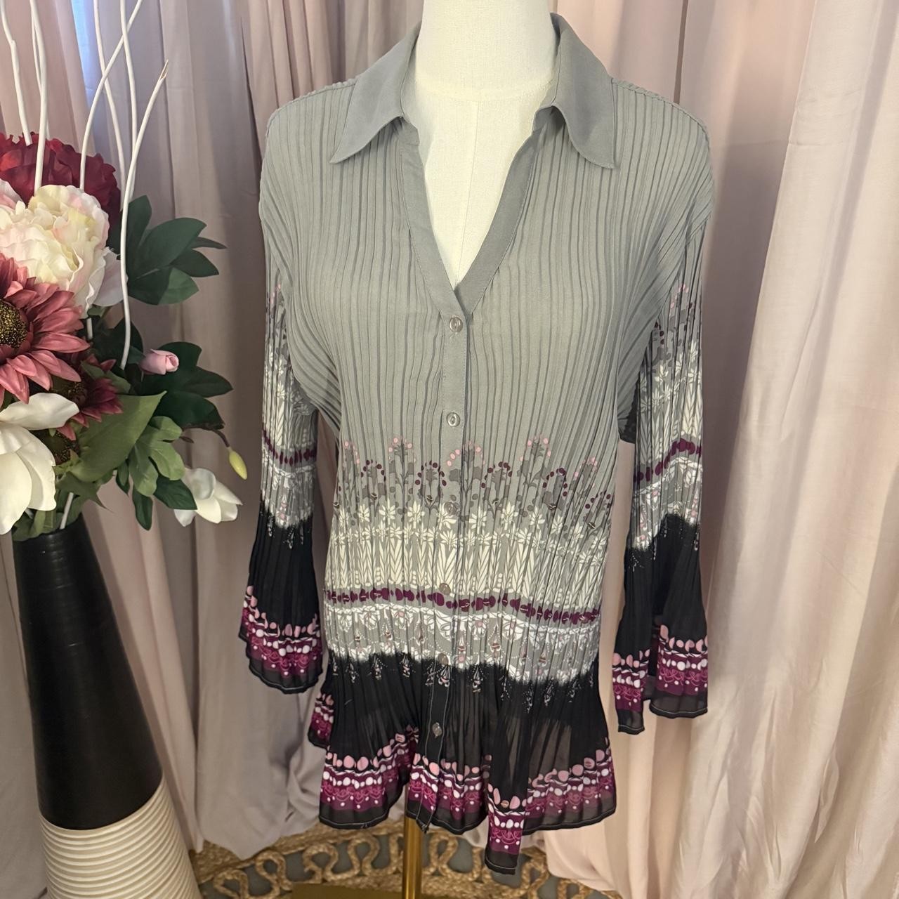 Studio 1940 Pleated Button Up Blouse Sequin Y2K Dotted Blouse Size Large