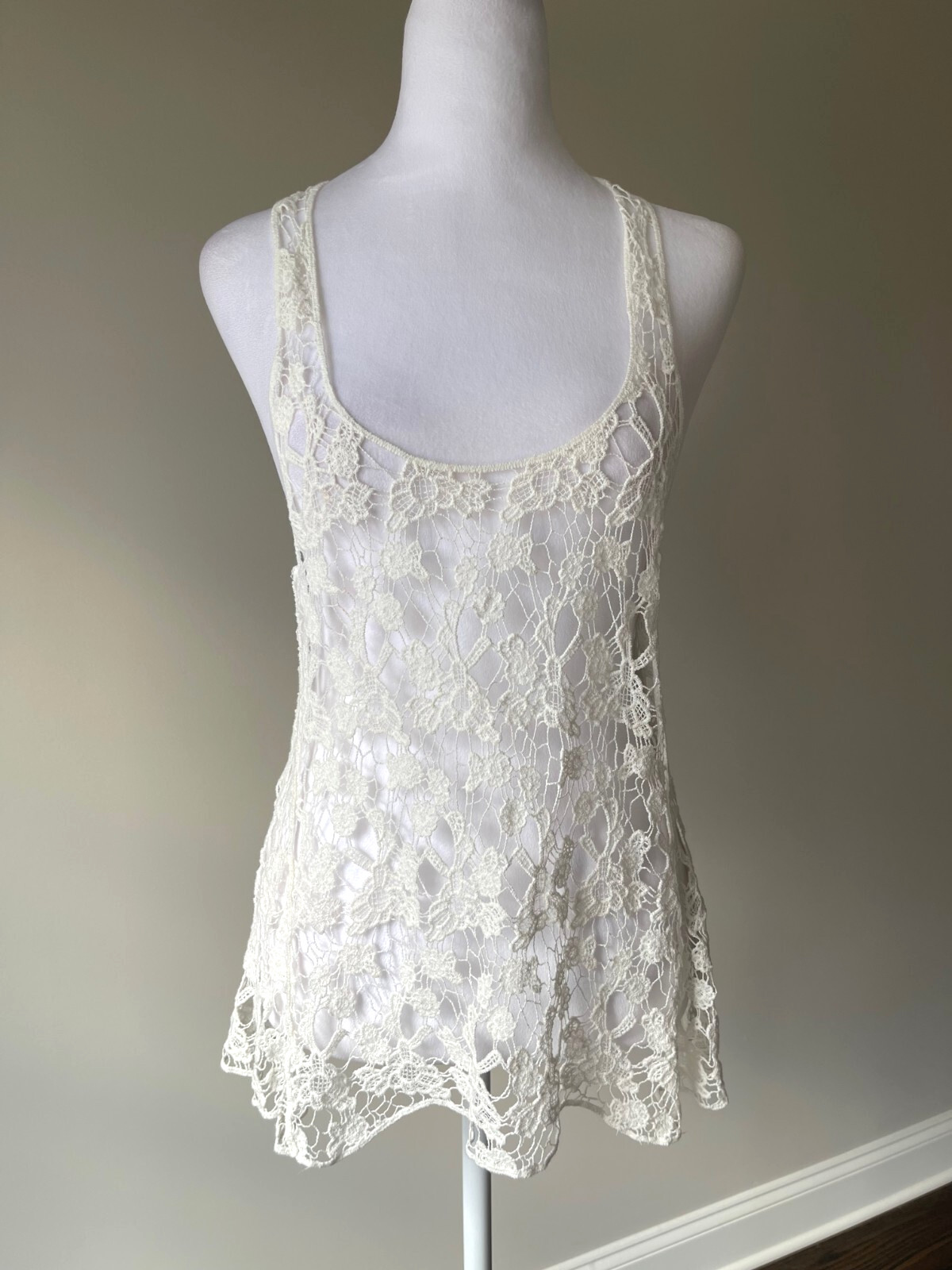 Love Tree Crochet Lace Tank Tunic Racerback Cotton Boho Festival Beach Sz M NWT