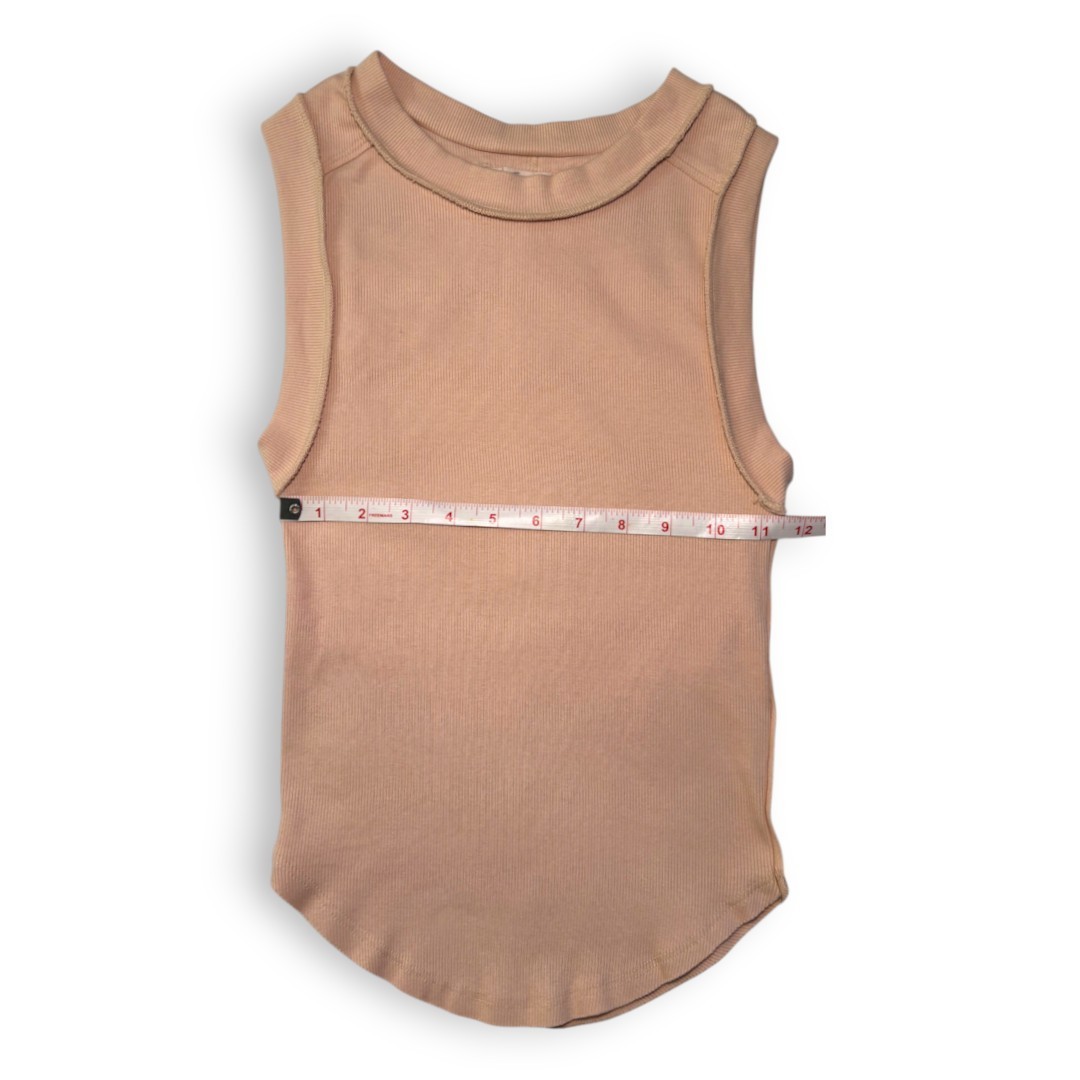 We The Free People Beige Kate Ribbed Tank Top Crew Neck Distressed Almond Tan XS