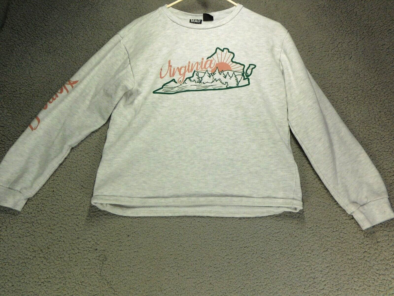 Mad Engine Womens Long Sleeve TShirt Virginia Home Grown Heather Gray Size L