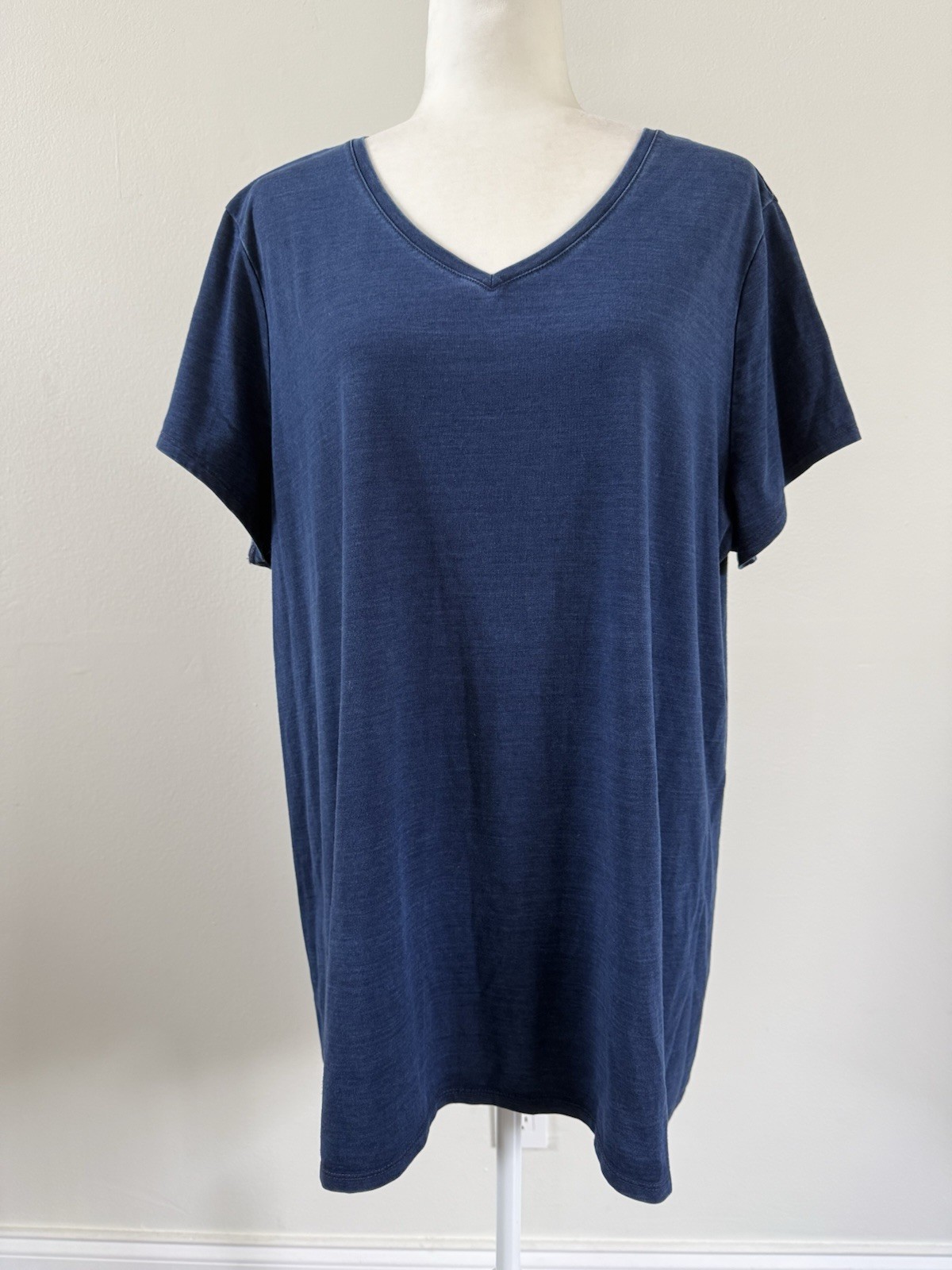 PUREJILL INDIGO Women’s SS V Neck Lyocell Spandex Blue Shirt Sz XL