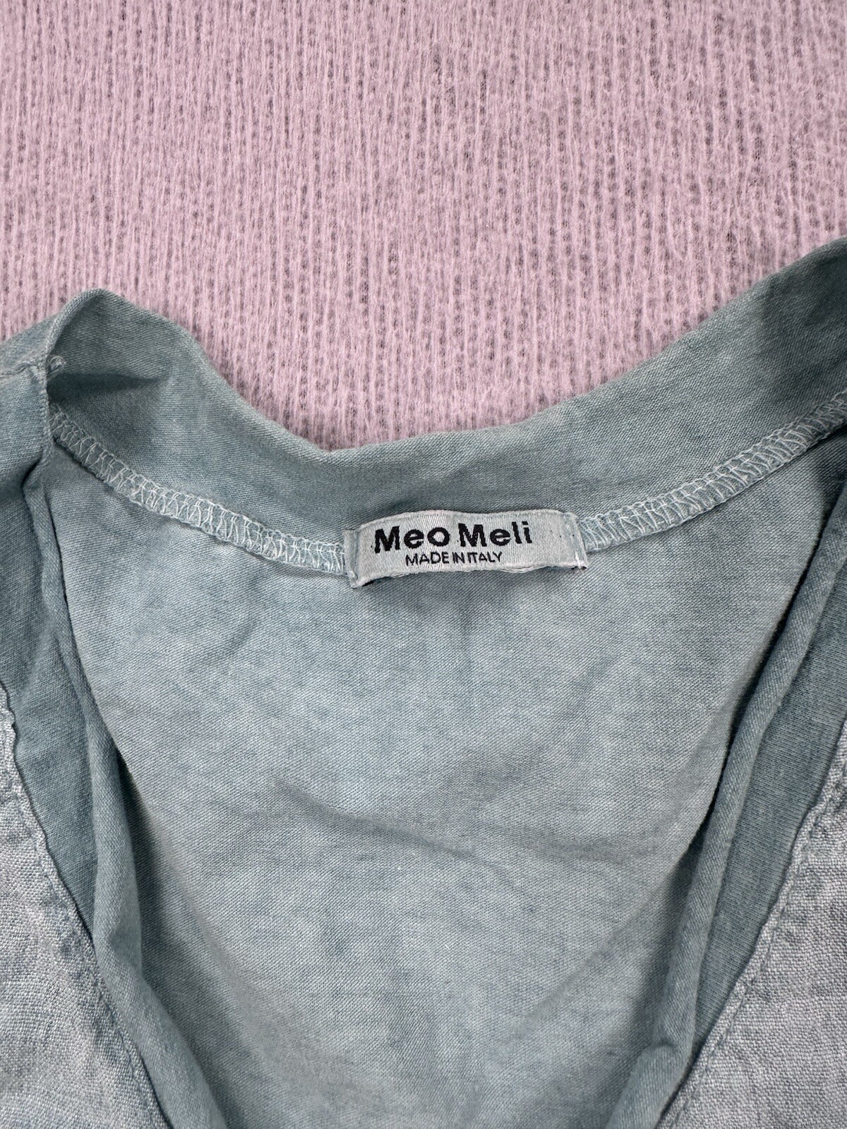 Meo Meli Top Womens One Size Green Blue Linen Sleeveless Shirt Made in Italy