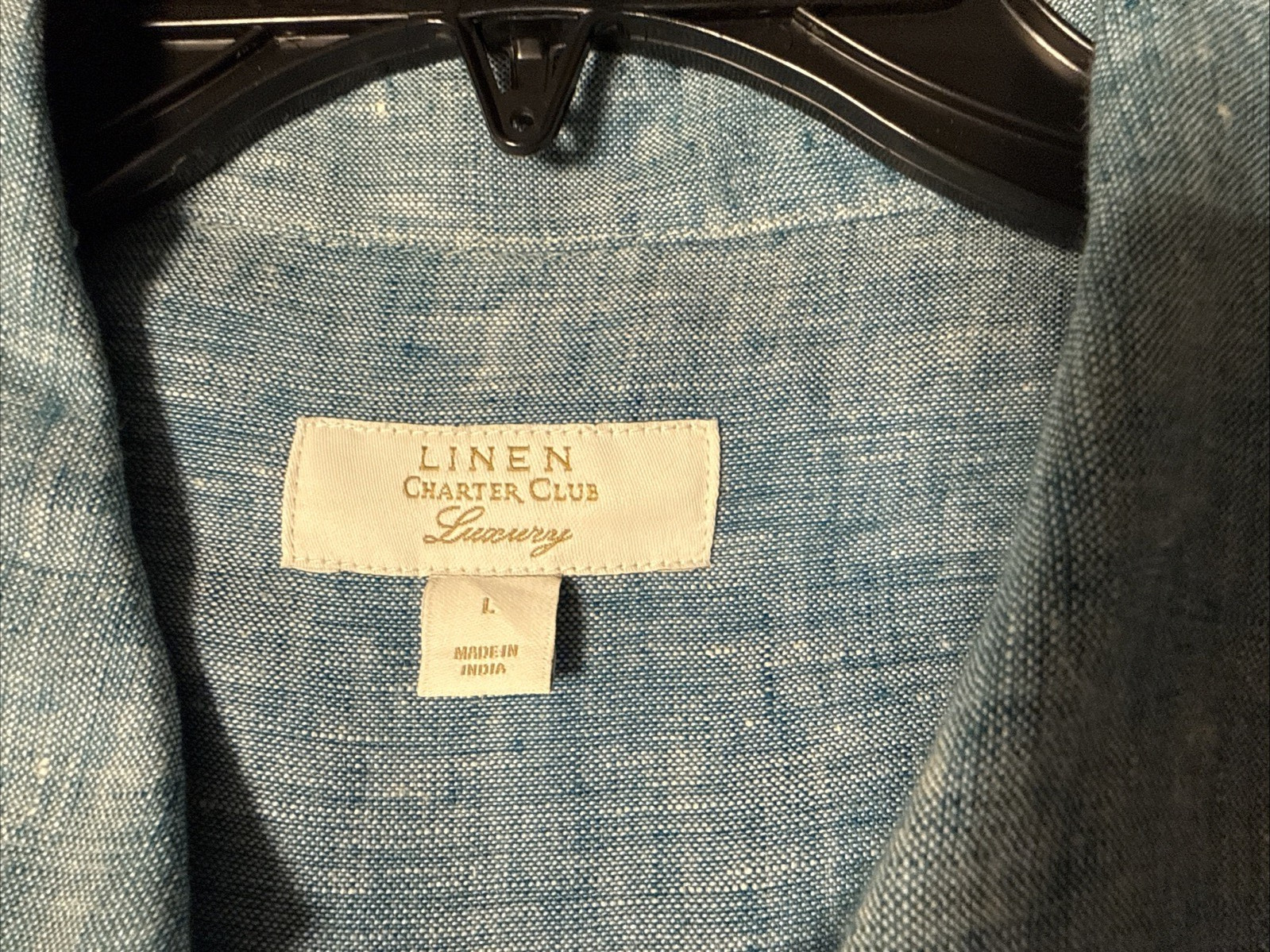 New No Tag Charter Club Luxury Women Linen Roll-tab Sleev Button Blue Shirt Sz L