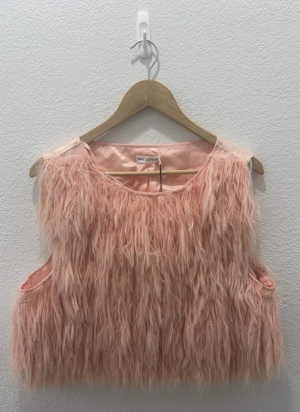 Avec Les Filles Pink Faux Fur Sleeveless Top Vest Shaggy Fluffy Blouse XL 83423