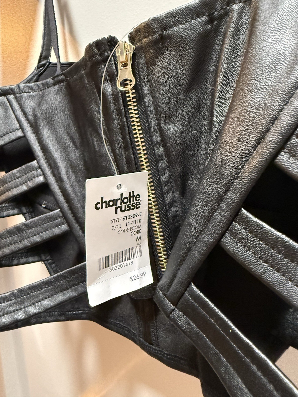 Charlotte Russe Black Faux Leather Corset Top Sexy Baddie Punk Goth Emo Medium