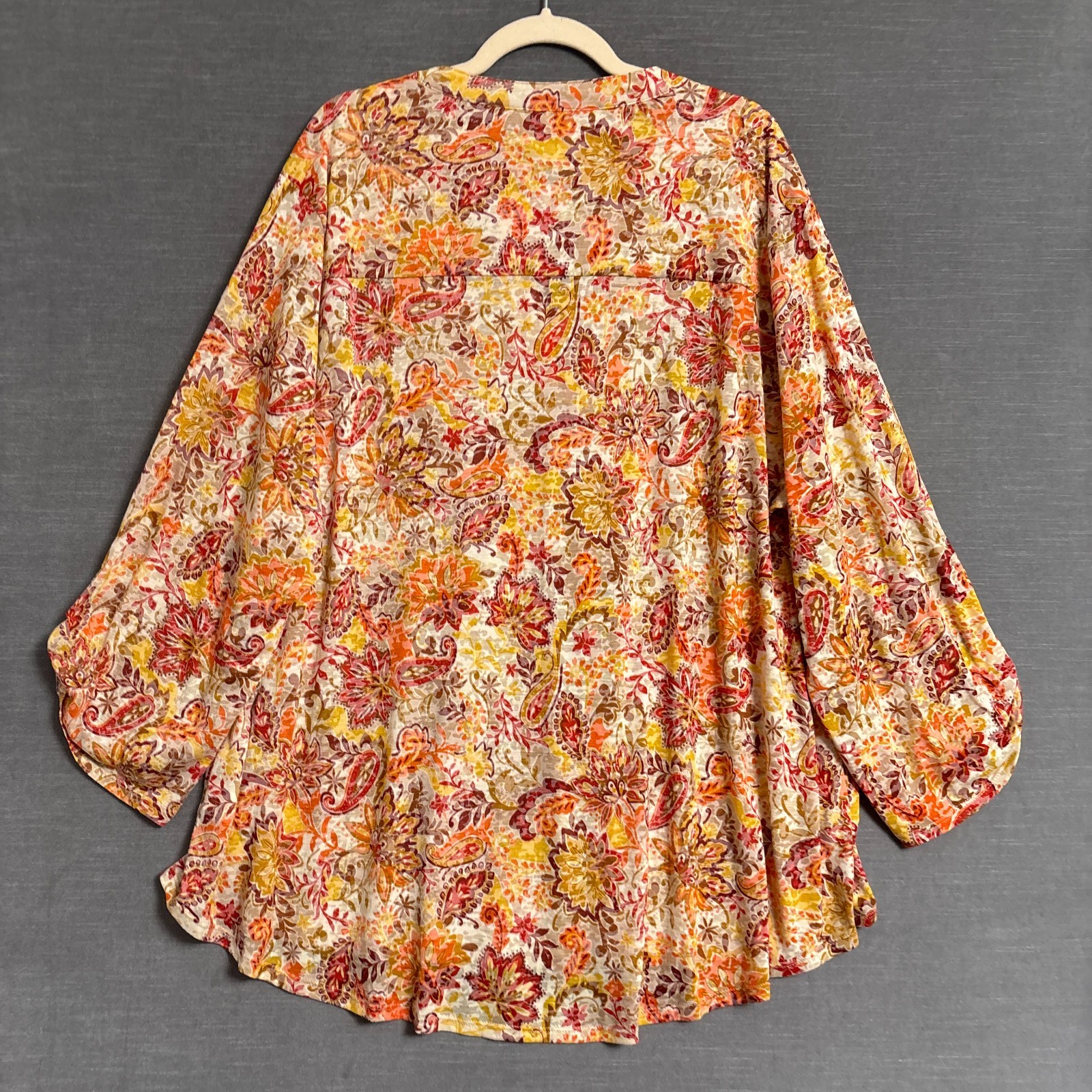 Cato Top 26/28W Orange Red Floral Tunic Popover Burnout Tunic Fall Casual Career