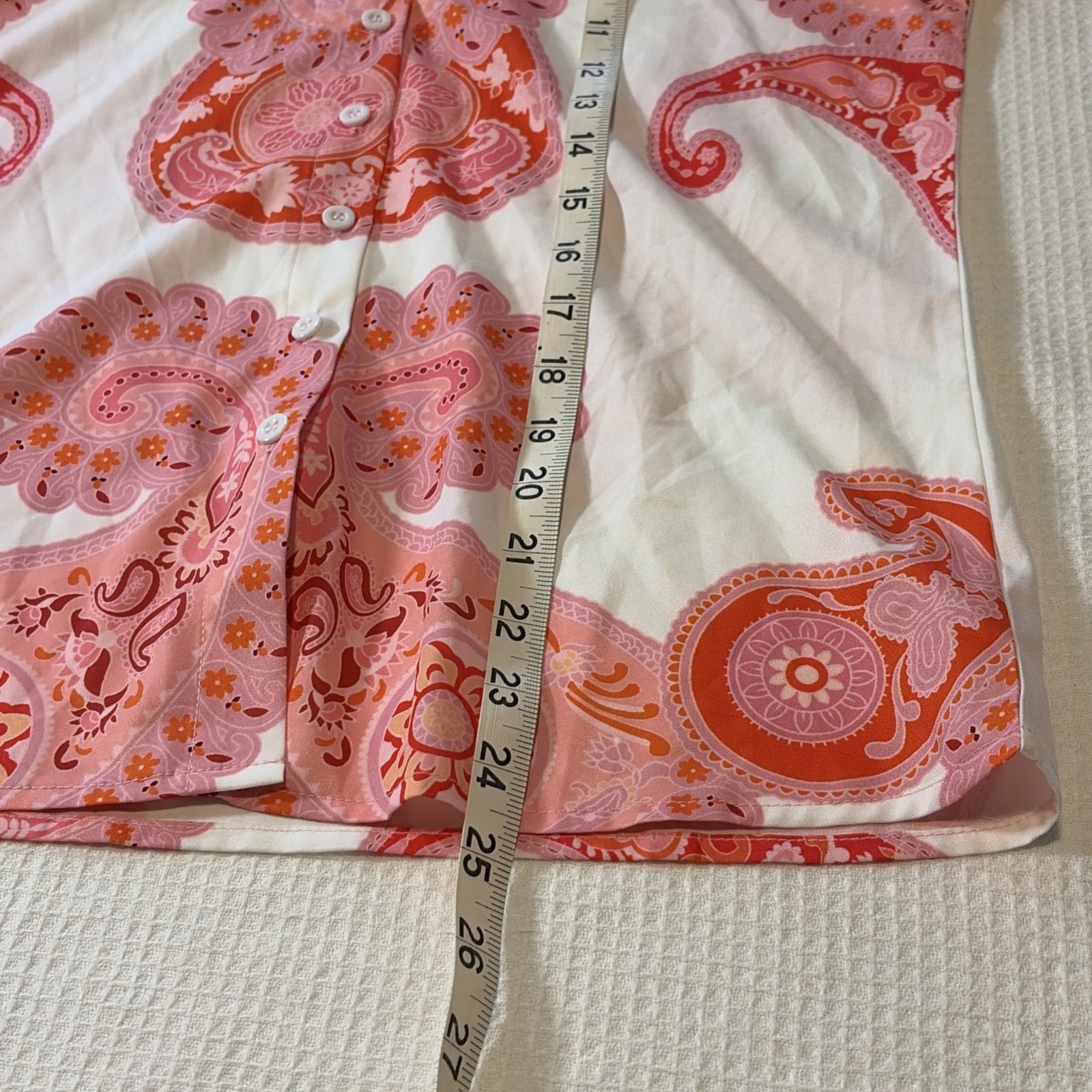NWT Women’s Paisley Print Button Front Blouse Small Pink Orange Boho Retro Top