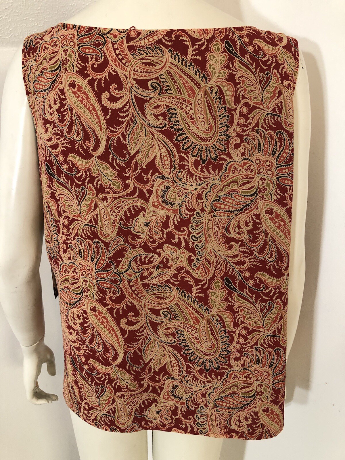 Emma James New Womens 16 Reversible Tank Top Red Tan Brown Paisley Lace Inset