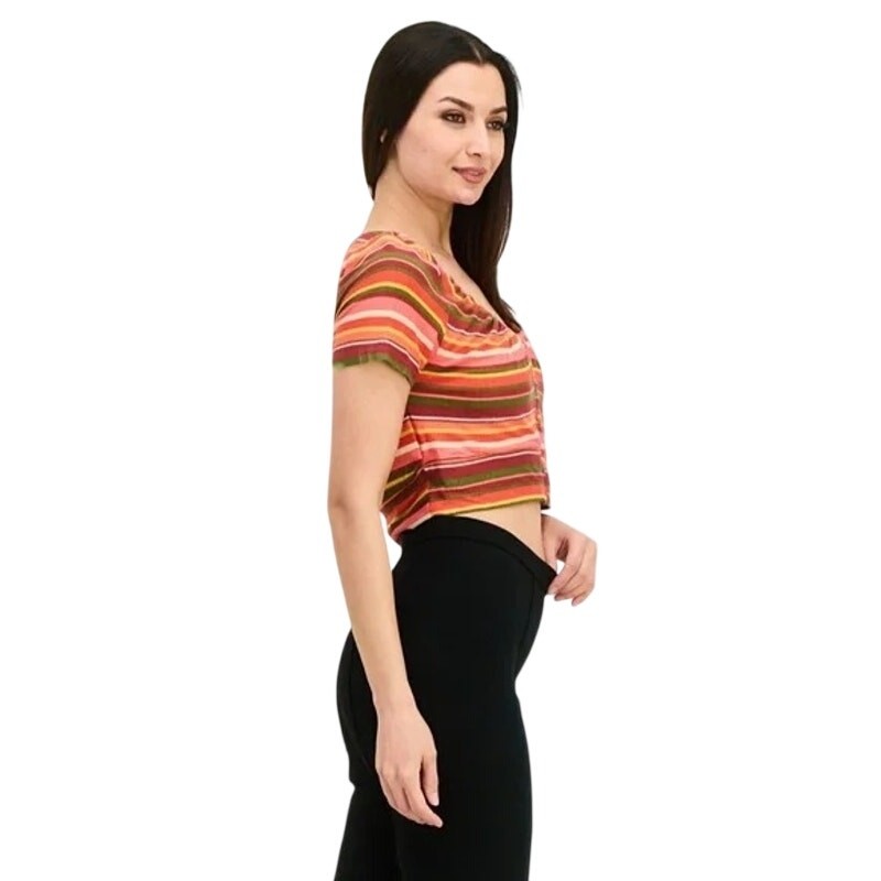BCBGeneration Variegated Striped Top NWT $78 Short Sleeve Cropped Size M