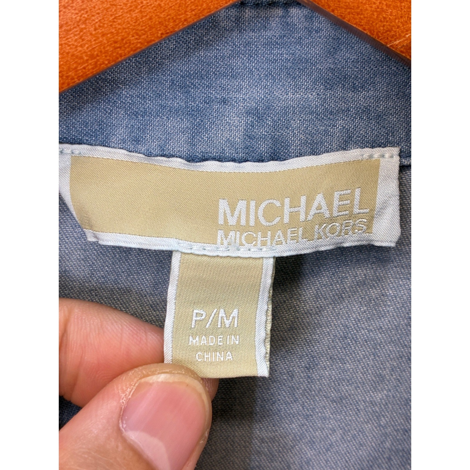 Michael Kors Zip Front Denim Shirt Womens Petite Medium Blue Chambray Shacket