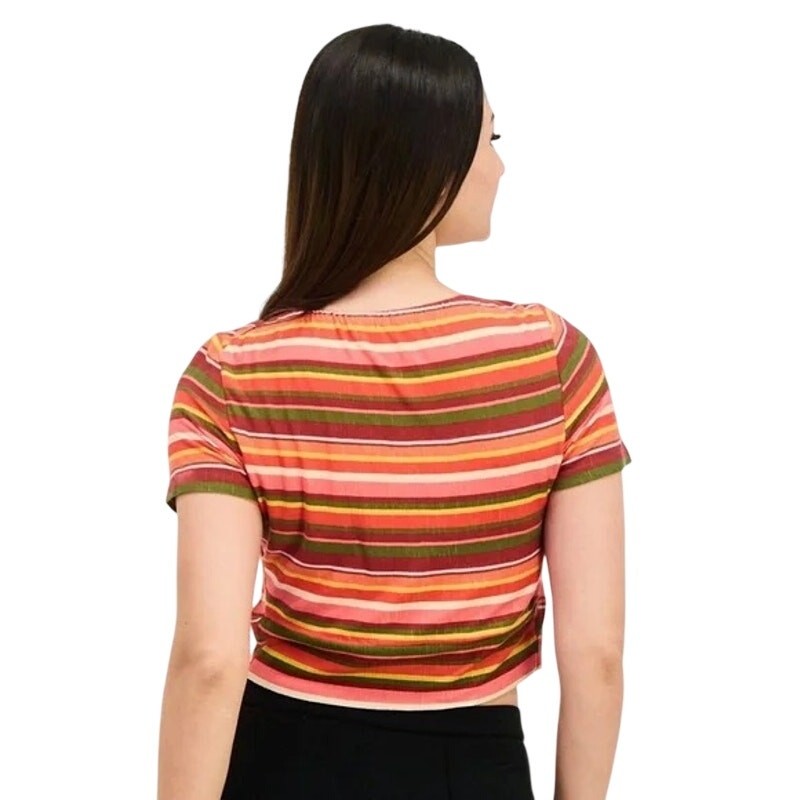 BCBGeneration Variegated Striped Top NWT $78 Short Sleeve Cropped Size M
