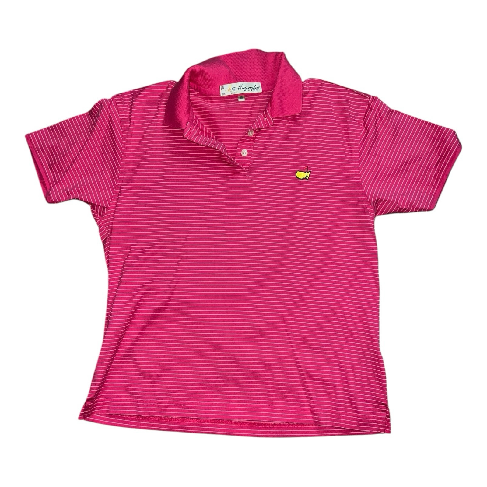 Magnolia Lane Masters Women’s S Golf Polo Pink Striped Short Sleeve Pima Cotton