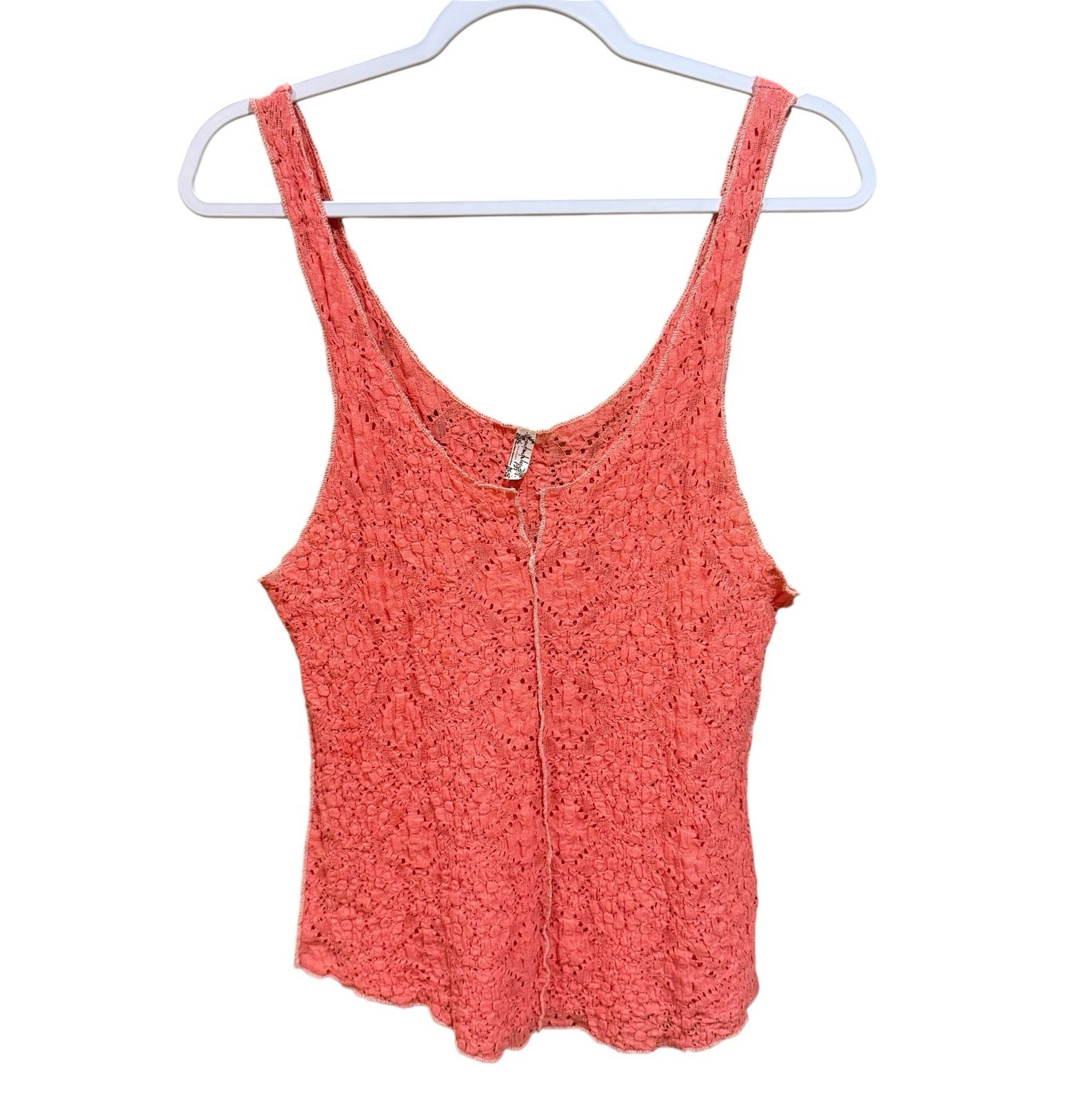 NWT Free People Intimately Pink Sleeveless Pucker Lace Notch Cami Tank Large NEW