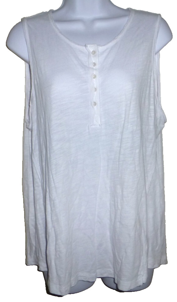 Ladies Time & Tru Sleeveless T-Shirt Lg 12-14 White Knit Button Front Placket