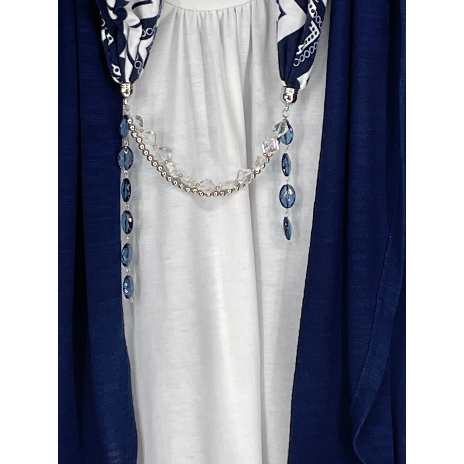 Kim Rogers Women Top PS Cardigan 2-in-1 Navy Blue Scarf Beaded Necklace Tassel