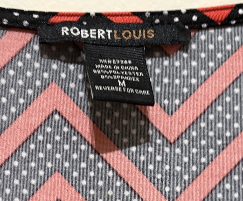 Robert Louis Blouse M Red Black Polka Dot Chevron Geometric 1/4 Zip Top Women