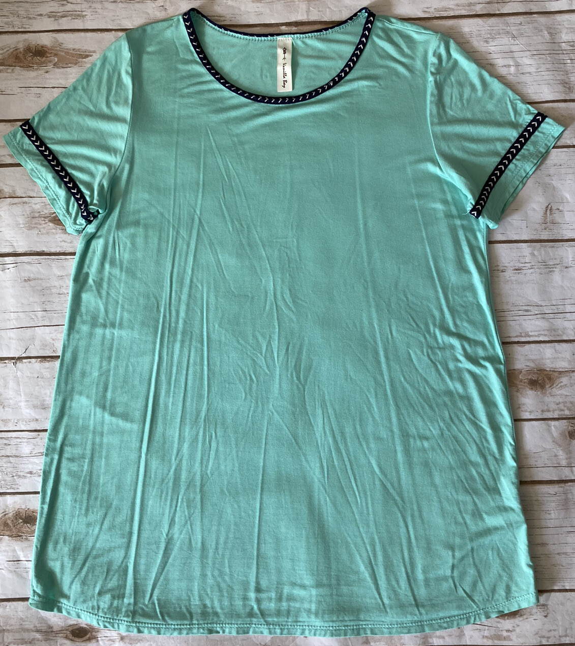VANILLA BAY Women’s Short Sleeve Round Neck Green Blouse Top Size Large