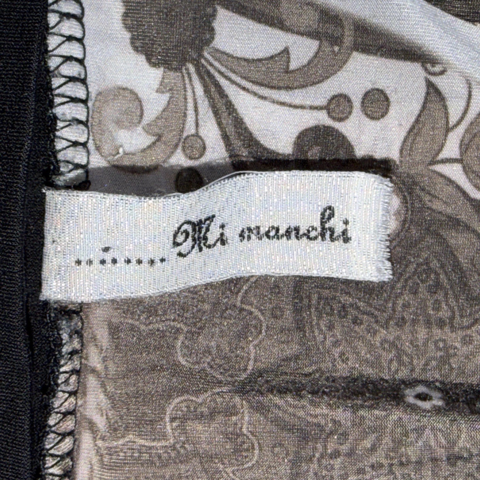 Mi Manchi XL 1X Brown Cream Paisley Tunic Top V Neck Dolman Short Sleeve USA