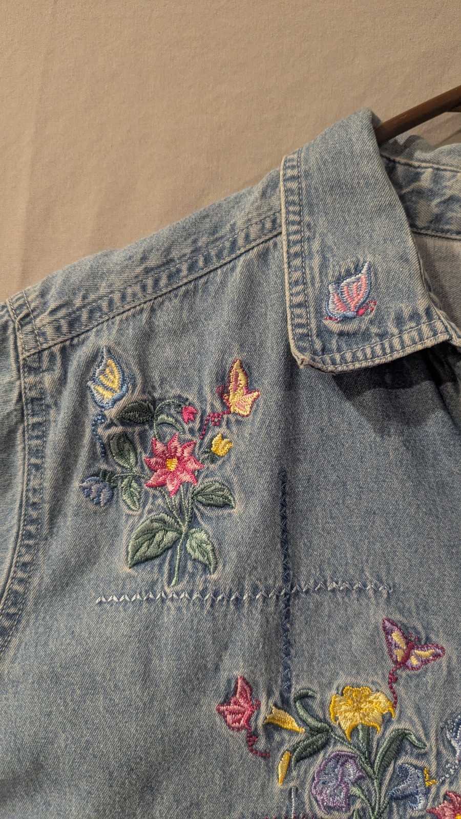 Vintage 90s Bobbie Brooks Flower Embroidered Denim 14/16 Women Blue Grannycore