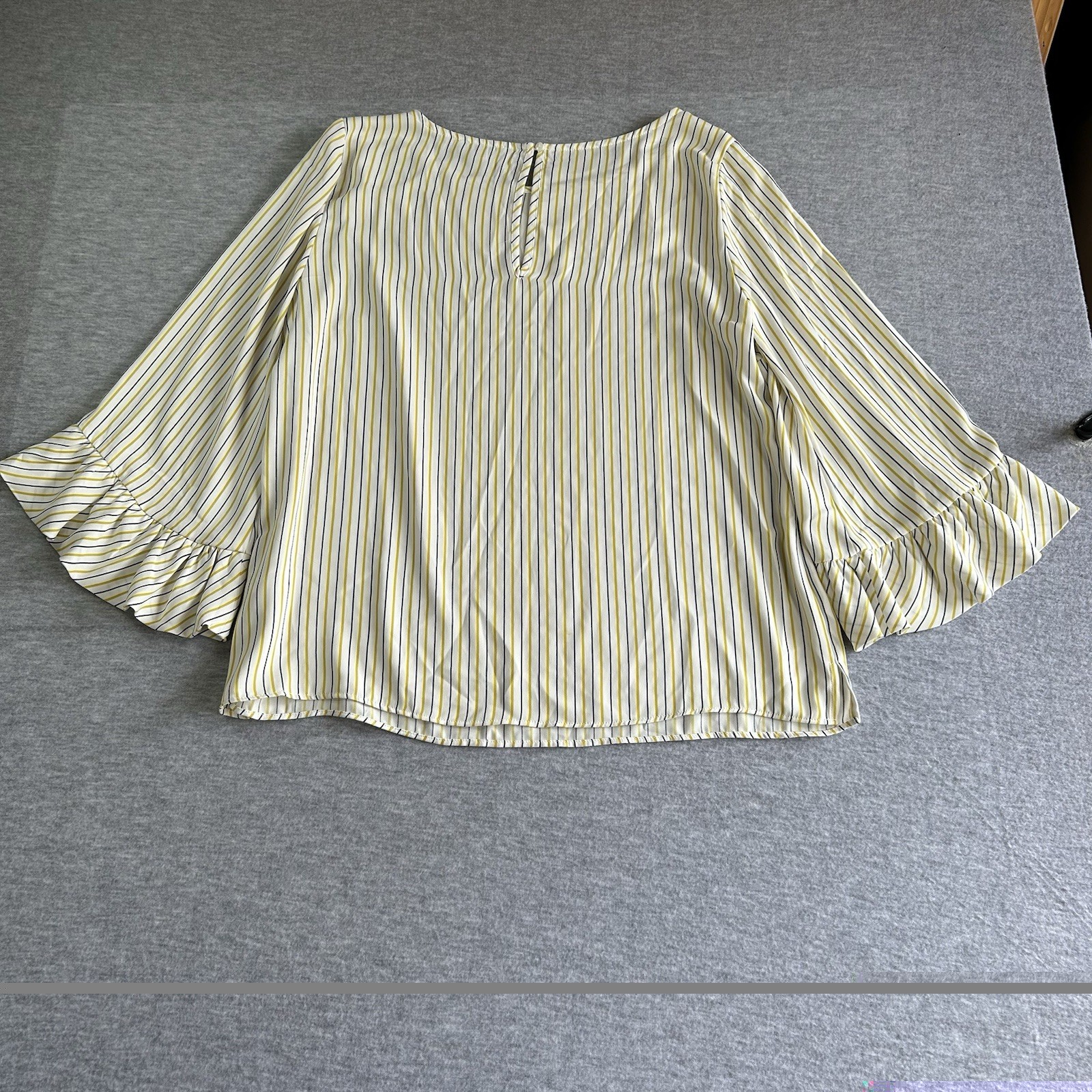 Carolina Belle Women’s L/G Striped Ruffle Bell Sleeve Round Neck Blouse