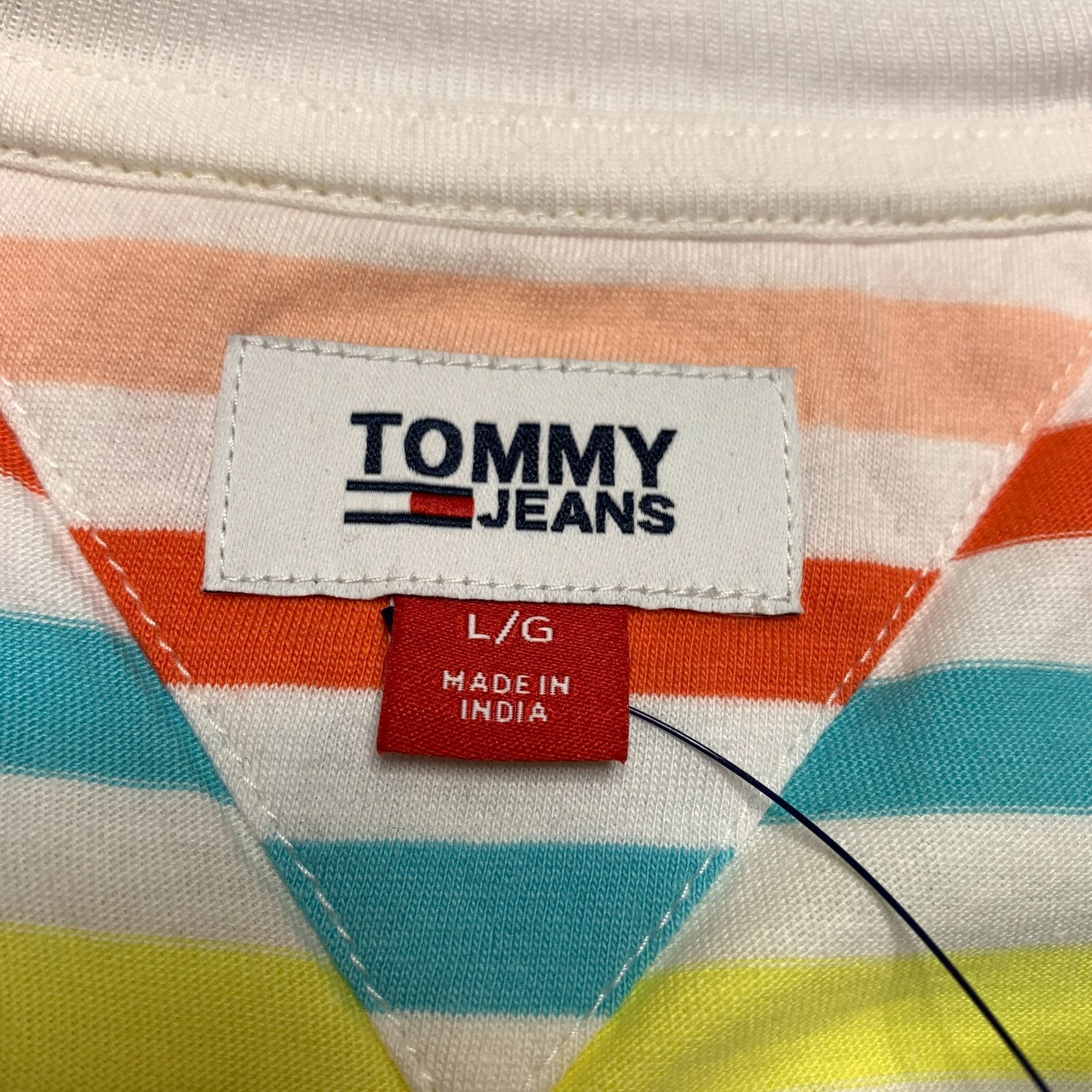 NWT Tommy Hilfiger Shirt Womens Large Multi Striped Cropped Tommy Jeans Spellout