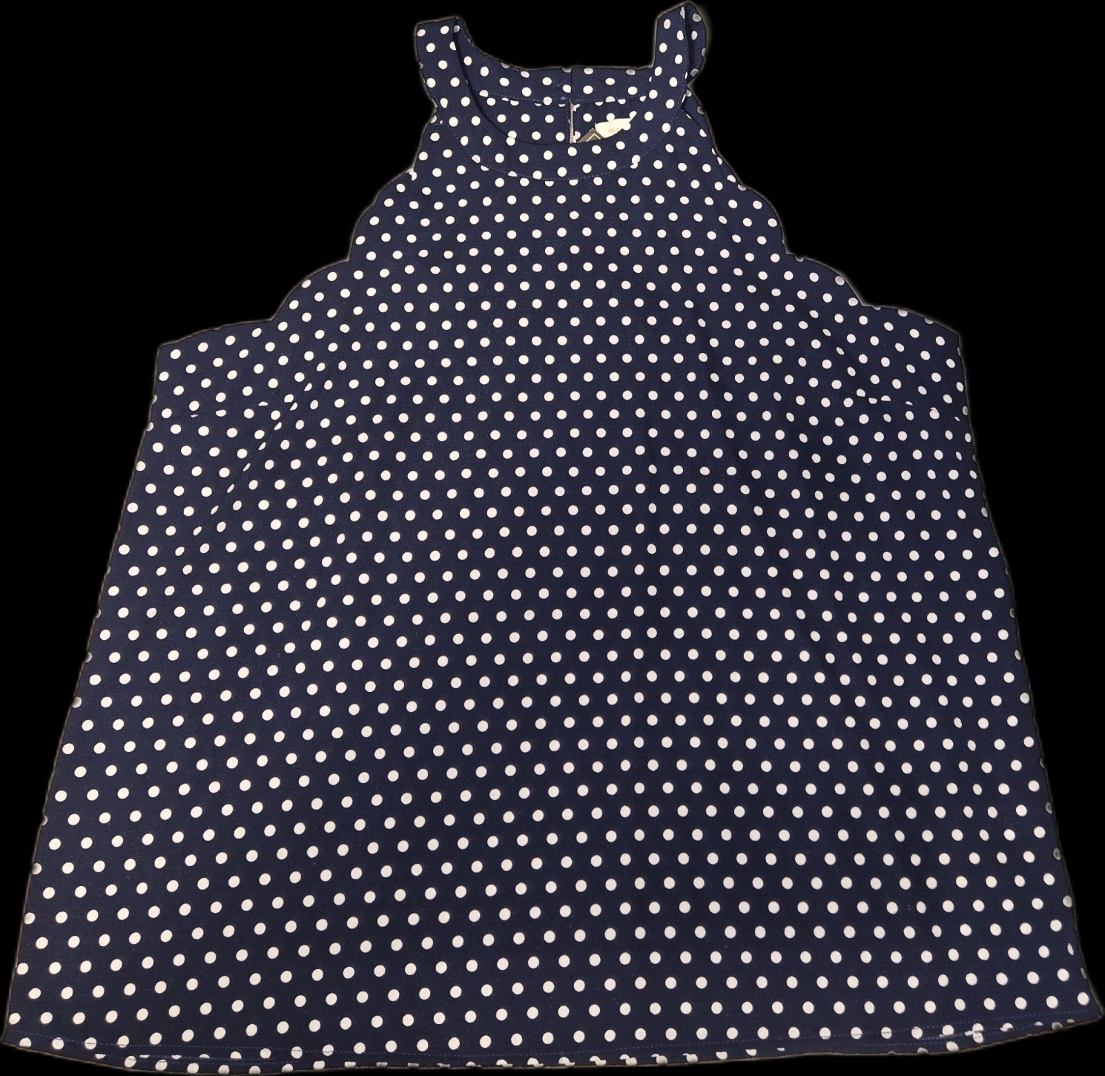 Monteau Blue/White Polka Dot Woven Scalloped Sleeveless Round Neck Button Top XL