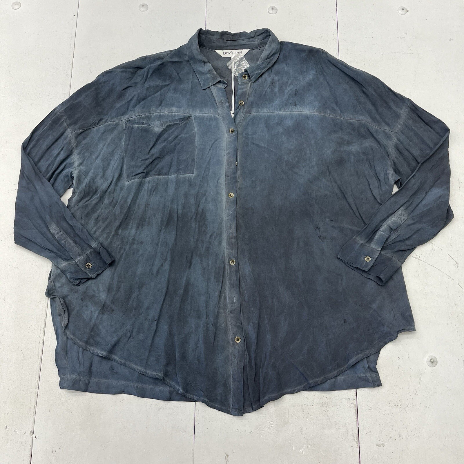 Davi & Dani Blue Mottled Long Sleeve Button-Up Relaxed Fit Women’s Size Large