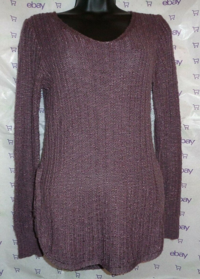 $59 Pink Republic XS long sleeve purple crochet multi knit lattice hip top