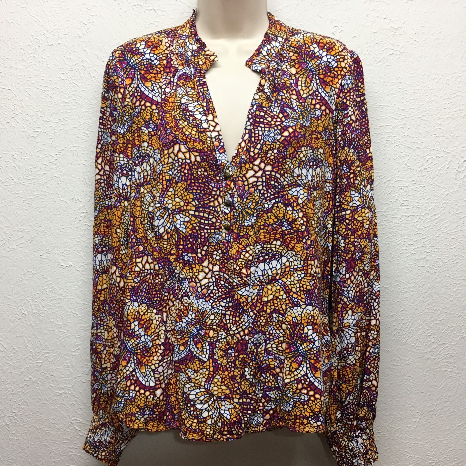 Maeve Anthropologie Blouse Womens S Stained Glass Print Colette Peasant Long Slv