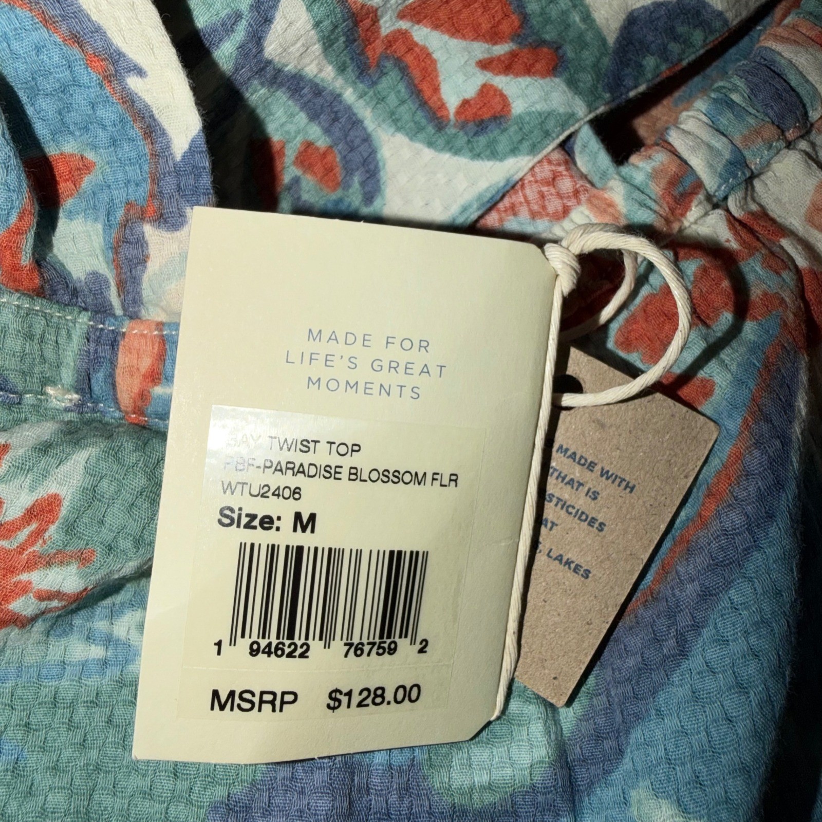 Faherty Bay Twist Top Paradise Blossom Floral Organic Cotton Tank Sz M NWT